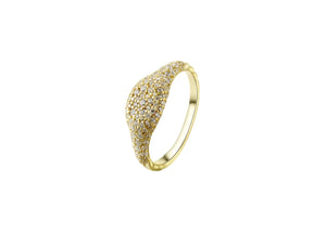 Showgirl Pavé Gold Ring featuring a sculptural design with pavé-set cubic zirconia and 14kt yellow gold plating.