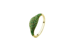 Showgirl Pavé Gold & Emerald Ring featuring emerald cubic zirconia set in gold-plated sterling silver.