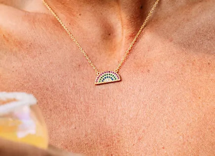 Too Sweet Rainbow Pendant Gold Necklace - OneWildOne