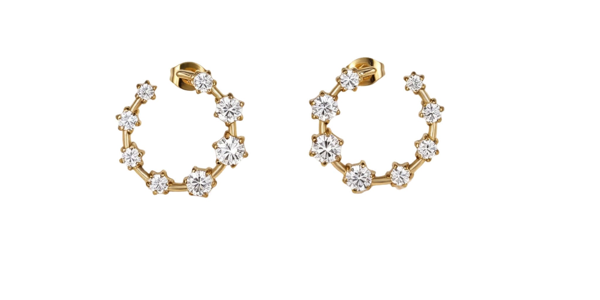 Best Case Scenario Earrings featuring a graduated line of cubic zirconia stones in a modern hoop design.