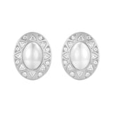 Be Your Own Sunshine Silver Earrings with pearlescent center and pavé stones, vintage-inspired design.