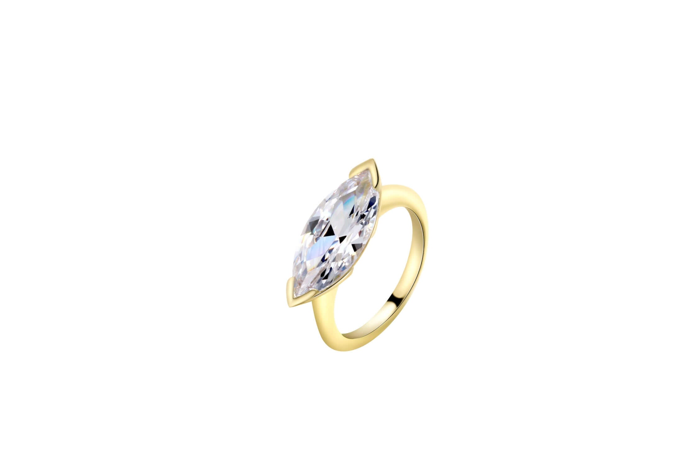 Extremely Beautiful Marquise Pinky Ring featuring a marquise-cut cubic zirconia in a gold finish.