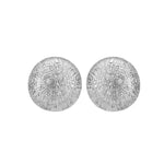 Delusional Optimism Vintage Textured Large Round Crystal Dome Silver Earrings showcasing textured silver discs.
