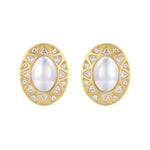 Be Your Own Sunshine Gold Earrings featuring a pearlescent center and sparkling pavé-set stones in a vintage design.