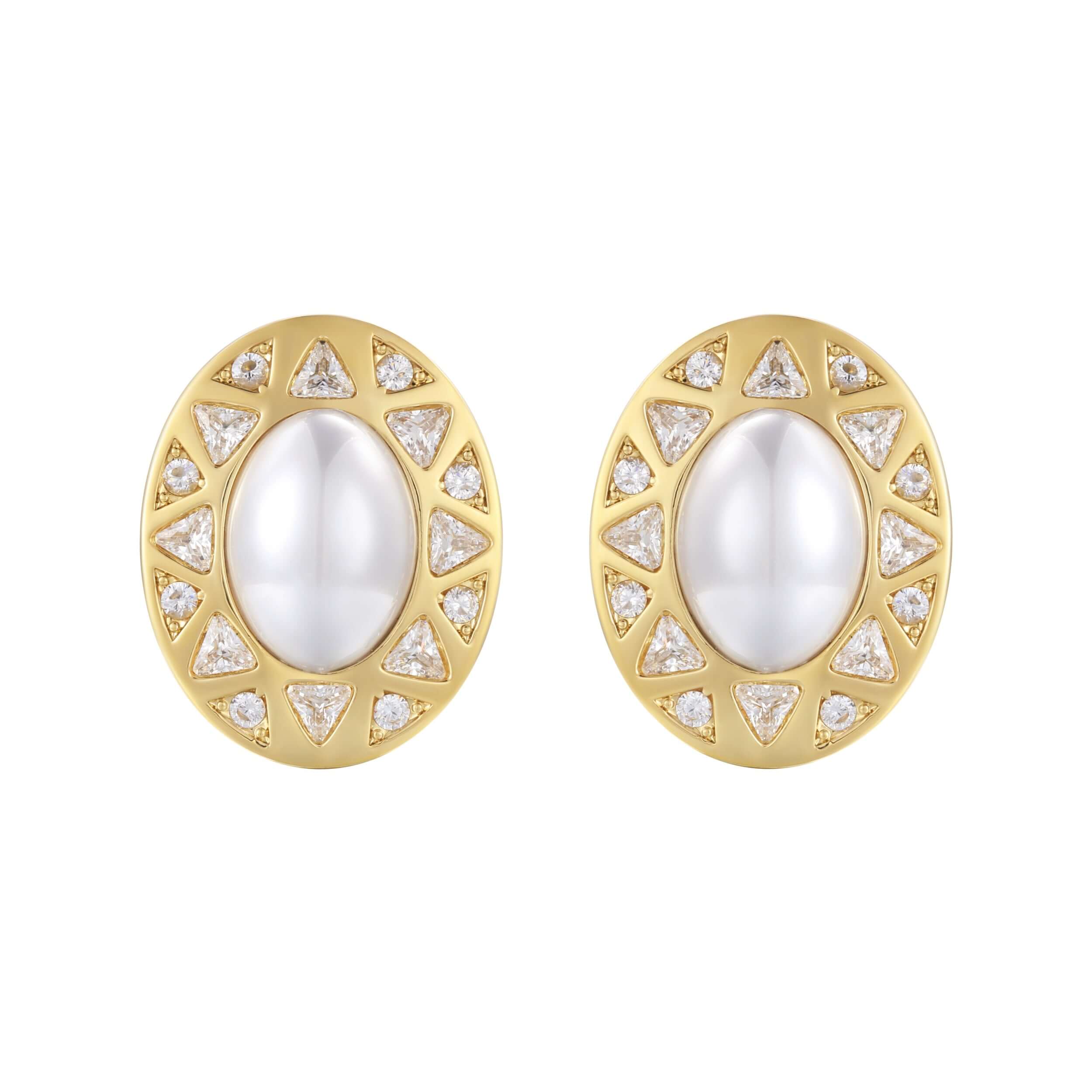 Be Your Own Sunshine Gold Earrings featuring a pearlescent center and sparkling pavé-set stones in a vintage design.