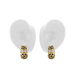Just Do You Leopard Gold Earrings showcased on white ear model, featuring vintage-inspired design and pavé detailing.