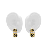 Just Do You Leopard Gold Earrings showcased on white ear model, featuring vintage-inspired design and pavé detailing.