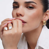 You Got This Pear Cut Halo Ring worn by model, showcasing its elegant design and stunning cubic zirconia detail.