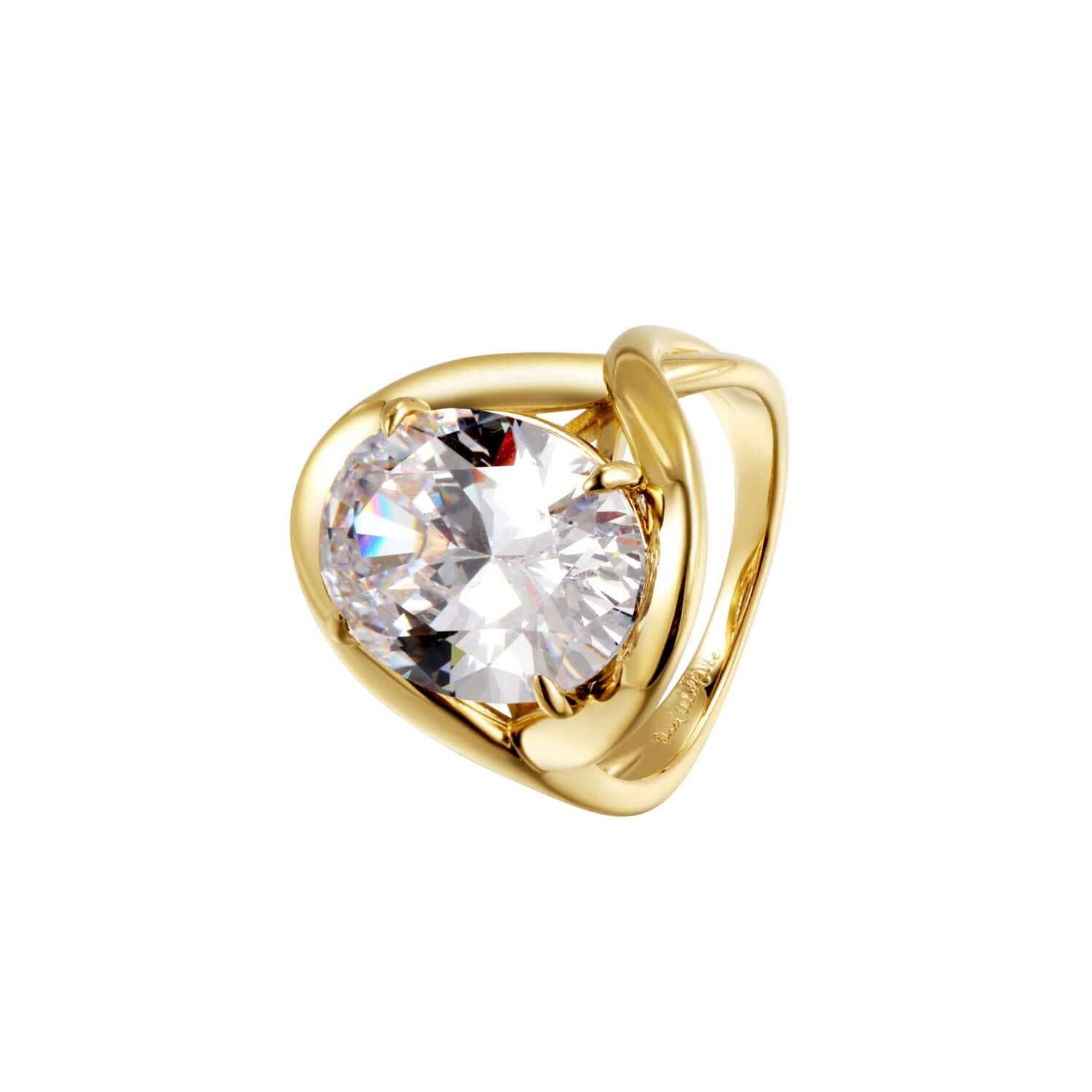 You Are A Gem Oval-Cut Ring featuring a large oval cubic zirconia set in a modern gold-plated brass wrap setting.
