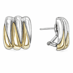 Wild Thing Two-Tone Zig-Zag Earrings featuring a ribbed silhouette in gold and silver.