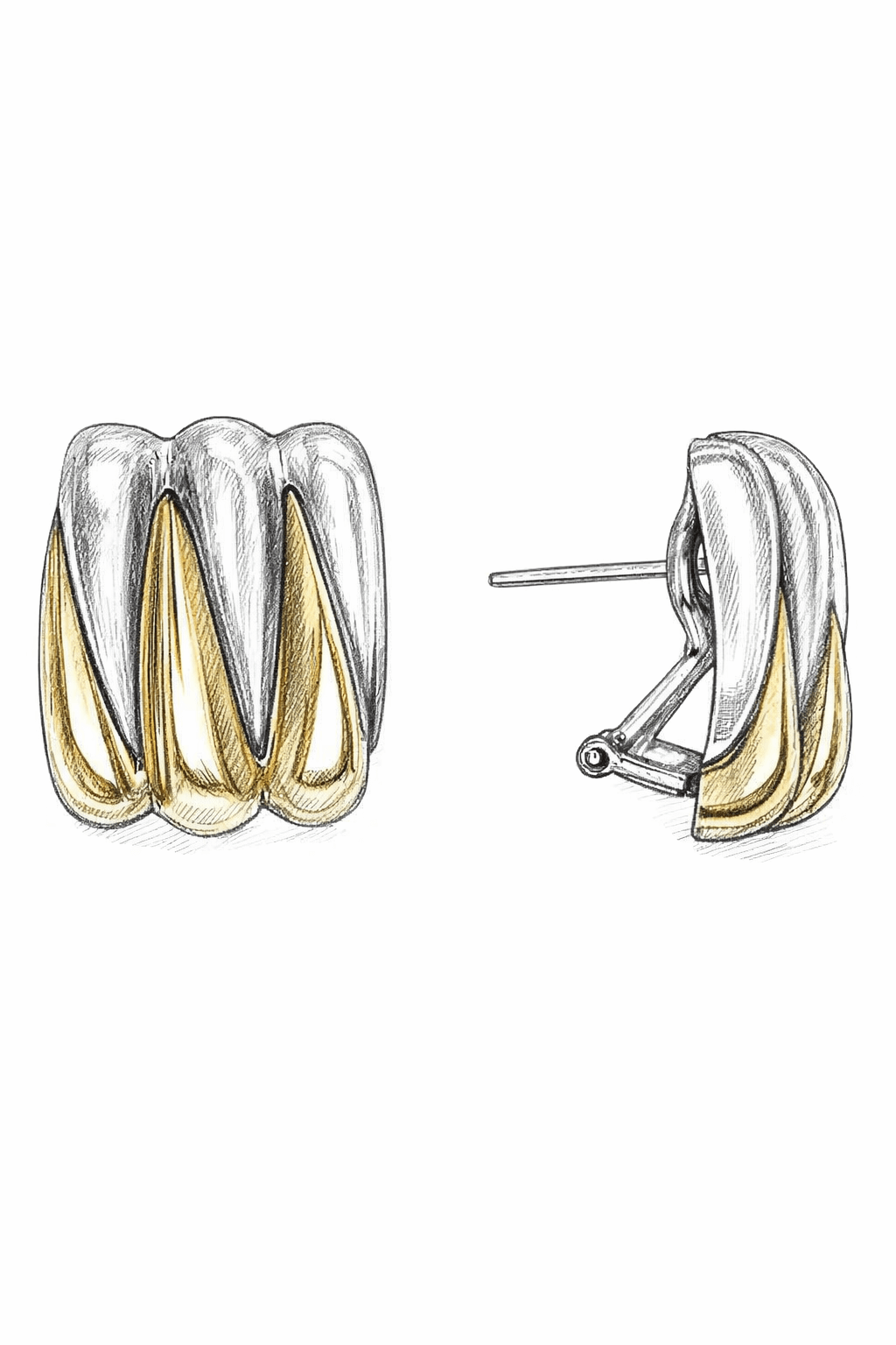 Wild Thing Two-Tone Zig-Zag Earrings featuring a ribbed silhouette in gold and silver.