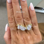 Just A Girl Ring Double Pear Gold Ring worn on a hand with stylish long nails.