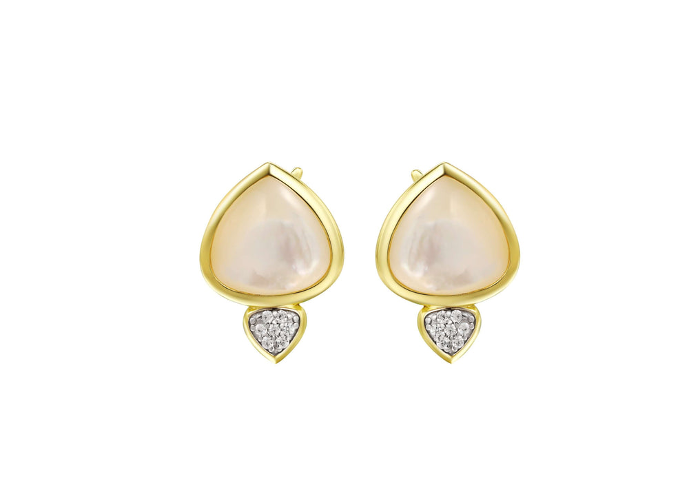 Dream Big Earrings Pearl featuring luminous pearly stones with pavé detailing in 14k gold plating.