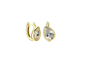 So Easy Gold Tilted Pear Hoop Earrings featuring tilted pear-shaped cubic zirconia and 14k gold plating.