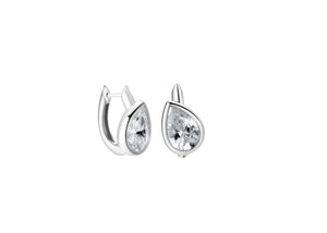 So Easy Silver Tilted Pear Hoop Earrings featuring pear-shaped cubic zirconia stones in sterling silver.