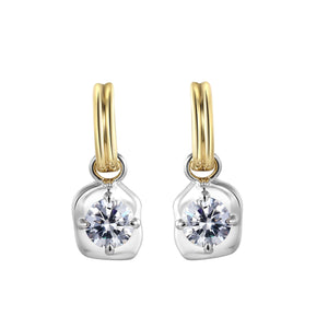 Drip Two-Tone Drop Hoop Earrings With Brilliant Cut Stones featuring sparkling CZ stones.