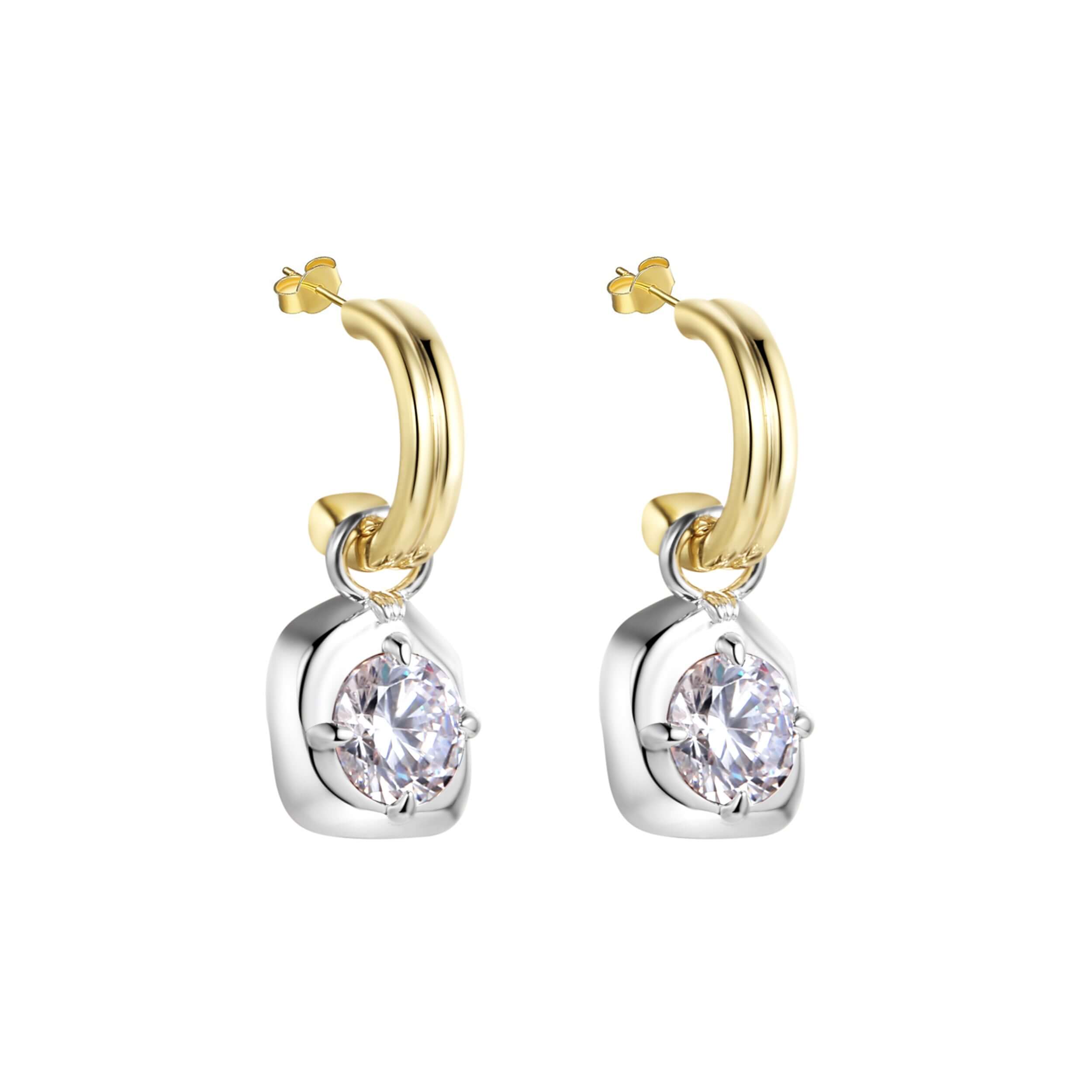 Drip Two-Tone Drop Hoop Earrings With Brilliant Cut Stones featuring sparkling CZ stones.