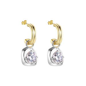 Drip Two-Tone Drop Hoop Earrings With Brilliant Cut Stones featuring sparkling CZ stones.