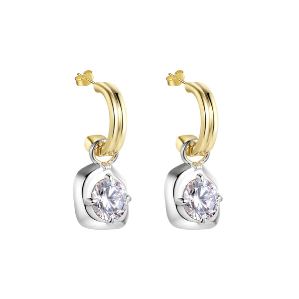 Drip Two-Tone Drop Hoop Earrings With Brilliant Cut Stones featuring sparkling CZ stones.