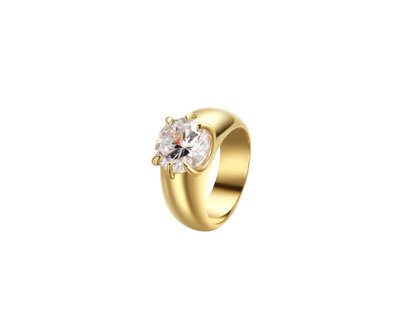 Major Cheat Code Gold Pinky Ring featuring a cubic zirconia and a sleek gold band.
