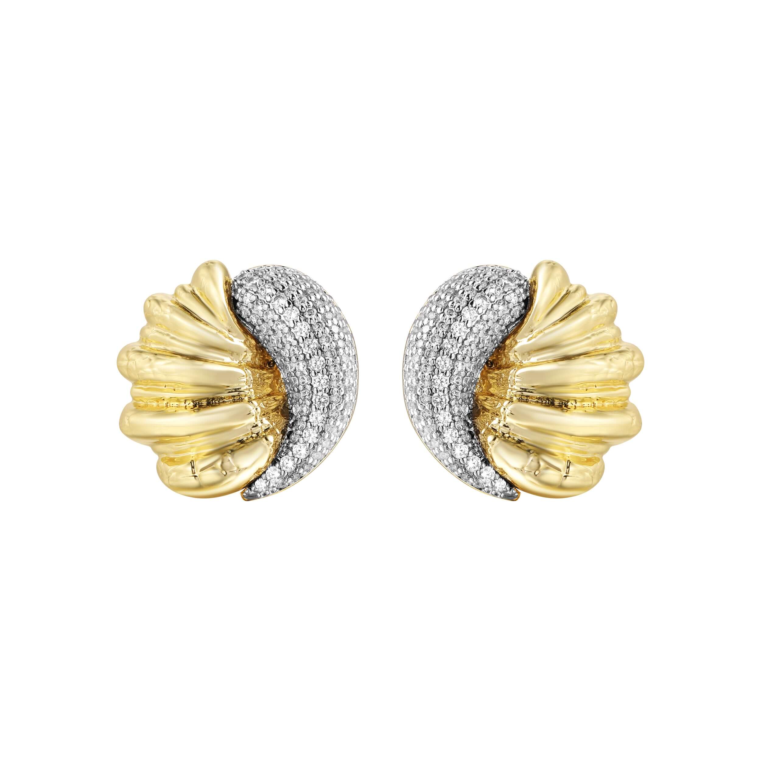 Go Off Sculpted Two-Tone Pavé Earrings featuring gold and rhodium accents with shimmering pavé stones.