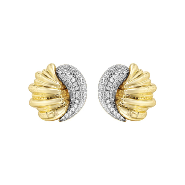 Go Off Sculpted Two-Tone Pavé Earrings featuring gold and rhodium accents with shimmering pavé stones.