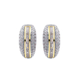 Flex Two Tone Pavé Huggie Earrings With Baguette Accent Stones featuring sparkling round stones and baguette-cut CZ.
