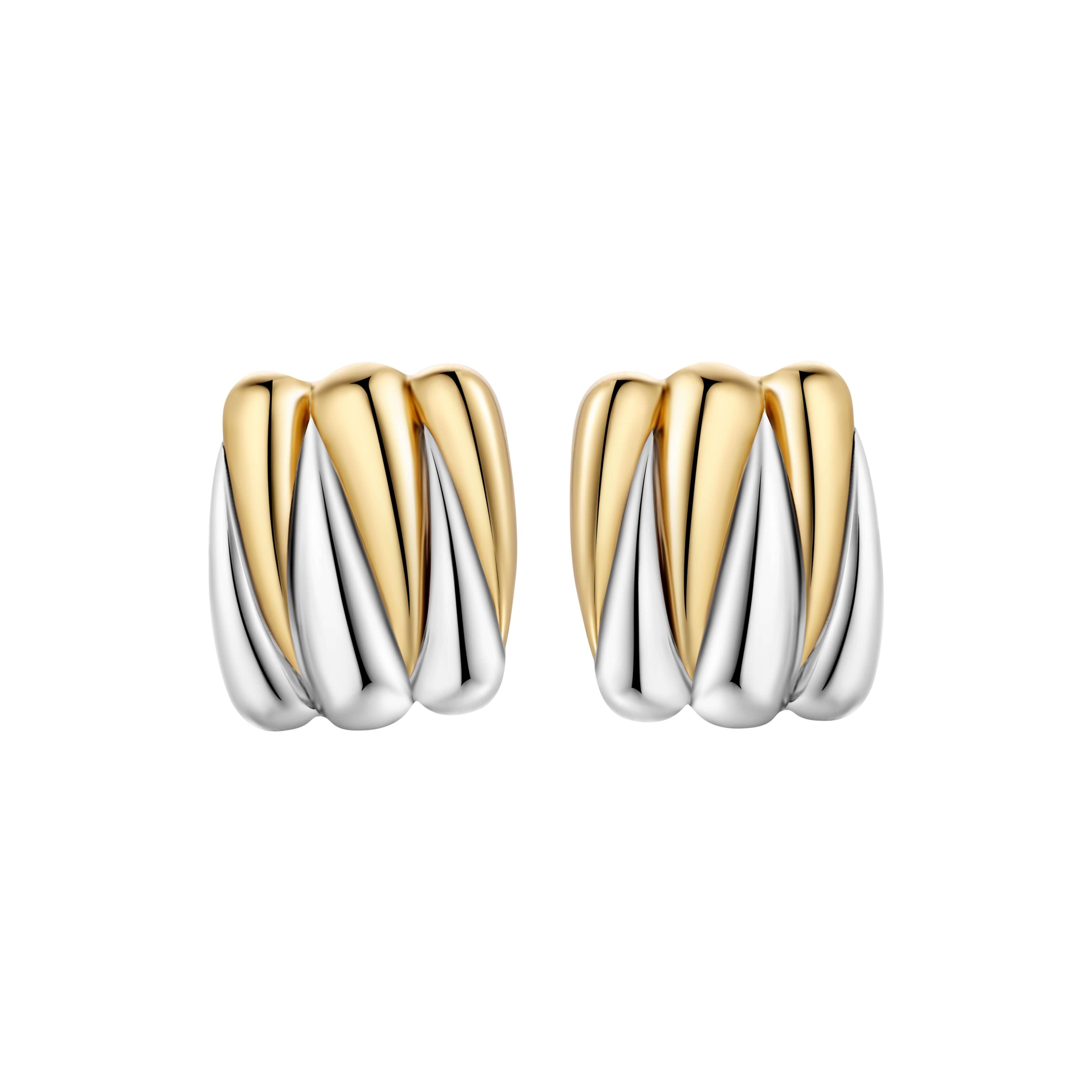 Wild Thing Two-Tone Zig-Zag Earrings featuring ribbed gold and silver design for a modern look.