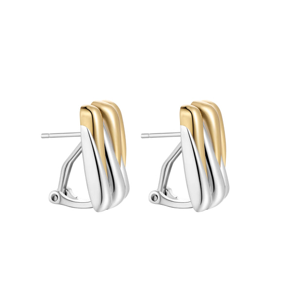 Wild Thing Two-Tone Zig-Zag Earrings with gold and silver tones showcasing a modern design.