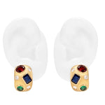 Apricity Colourful Gem Chunky Gold Earrings showcasing vibrant gemstones against a smooth gold design.