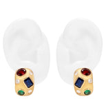 Apricity Colourful Gem Chunky Gold Earrings showcasing vibrant gemstones against a smooth gold design.
