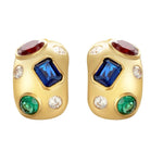 Apricity Colourful Gem Chunky Gold Earrings featuring vibrant multicolour gemstones in a huggie style.