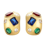 Apricity Colourful Gem Chunky Gold Earrings featuring vibrant multicolour gemstones in a huggie style.