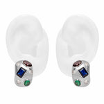 Apricity Colourful Gem Chunky Silver Earrings featuring vibrant multicolored gemstones in a sleek huggie design.