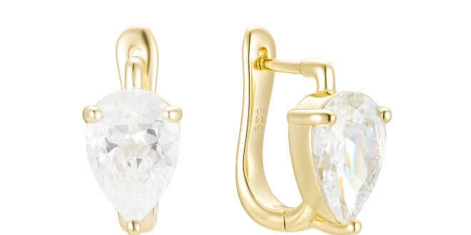 I Want Magic Pear Cut Drop Earrings featuring pear cut cubic zirconia set in gold-plated sterling silver.