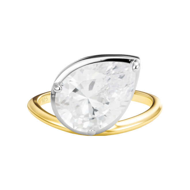 You Got This Pear Cut Halo Ring featuring a pear cut cubic zirconia on a sterling silver and gold band.