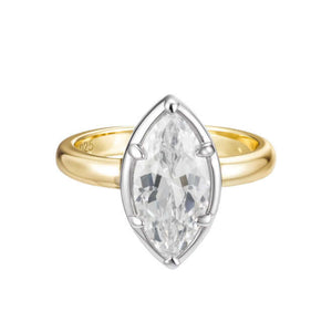 Audacity Two Tone Marquise Pinky Ring featuring a marquise cubic zirconia stone in a two-tone silver and gold setting.