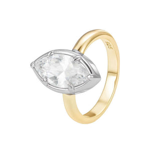 Audacity Two Tone Marquise Pinky Ring featuring a marquise-cut cubic zirconia on a two-tone band.
