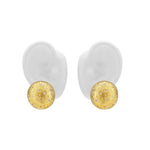 Delusional Optimism Vintage Textured Large Round Crystal Dome Gold Earrings displayed on model's ears.