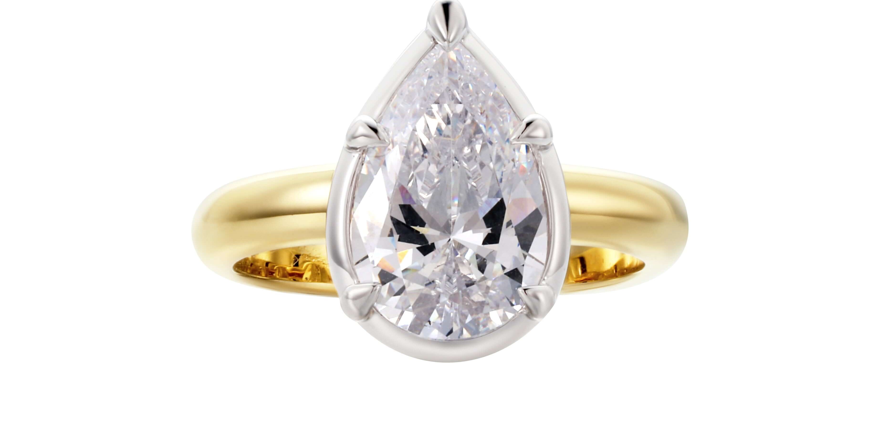 Excited About Everything Pinky Ring featuring a pear-cut cubic zirconia in a two-tone finish with gold and rhodium accents.