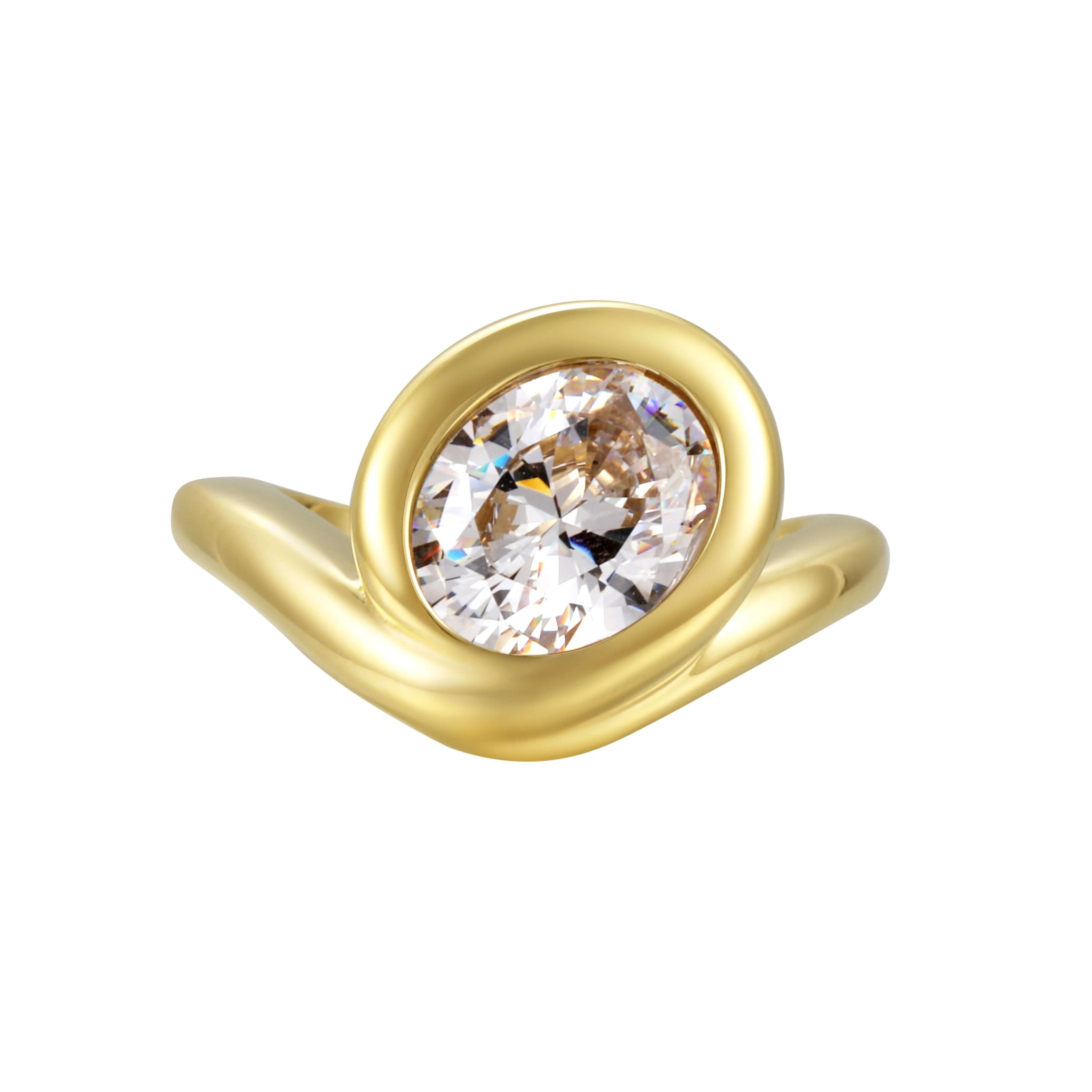 Bonjour Mon Amour Ring featuring a smooth sculptural design and an oversized round-cut stone in gold.