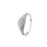 Showgirl Pavé Silver Ring featuring pavé-set cubic zirconia and rhodium plating in a sculptural design.