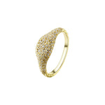 Showgirl Pavé Gold Ring featuring a sculptural design with pavé-set cubic zirconia and 14kt yellow gold plating.