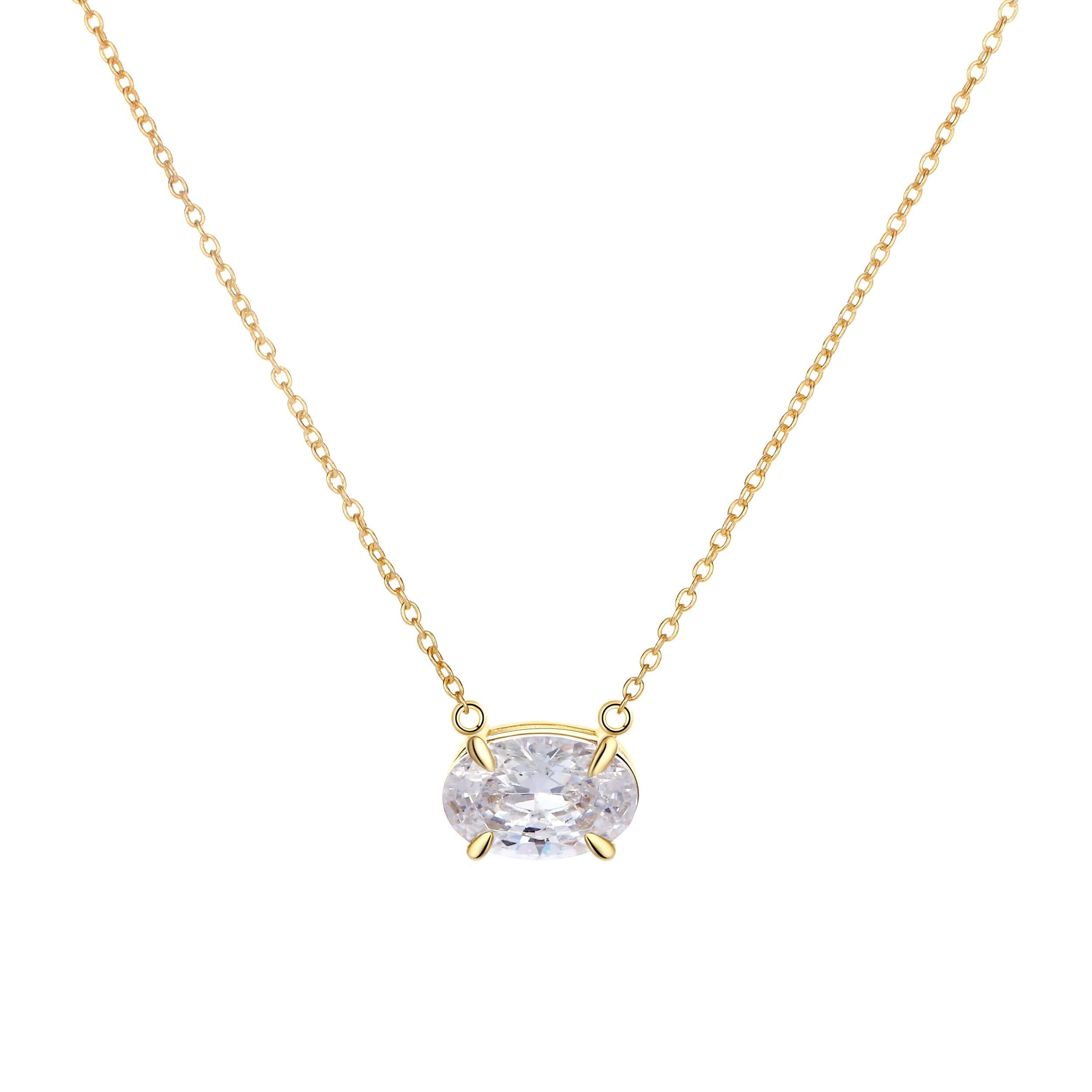 True Love Story Oval Solitaire Necklace featuring a brilliant CZ stone in a sleek setting on a delicate gold chain.