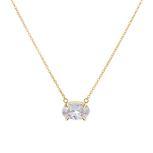 True Love Story Oval Solitaire Necklace featuring a brilliant CZ stone in a sleek setting on a delicate gold chain.