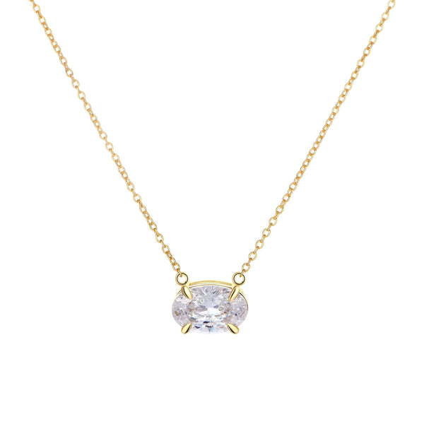 True Love Story Oval Solitaire Necklace featuring a brilliant CZ stone in a sleek setting on a delicate gold chain.