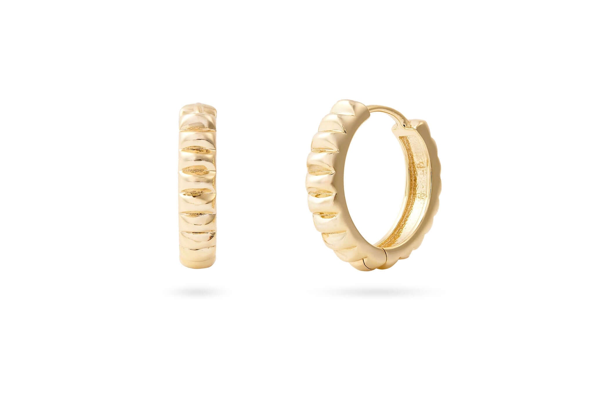 Becoming Her Ridged Gold Hoop Earrings showcasing a subtle ridged texture, ideal for a layered look.
