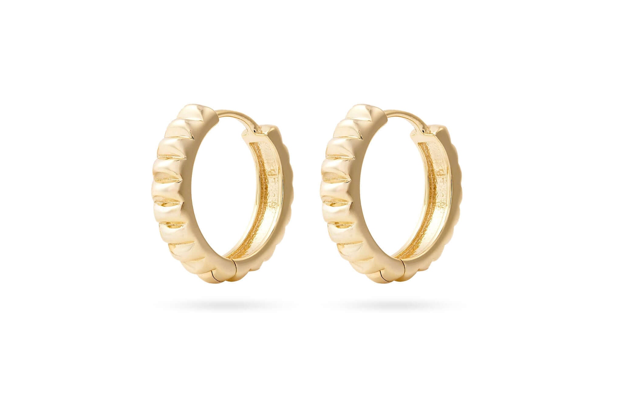 Becoming Her Ridged Gold Hoop Earrings featuring a subtle ridged texture and 2cm diameter, perfect for layering or solo wear.