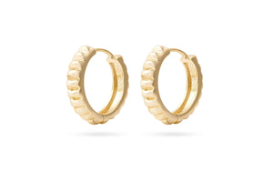Becoming Her Ridged Gold Hoop Earrings featuring a subtle ridged texture and 2cm diameter, perfect for layering or solo wear.