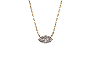 Forever In Those Eyes Evil Eye Necklace in 925 sterling silver with a 14k gold plated finish and rhodium pendant.